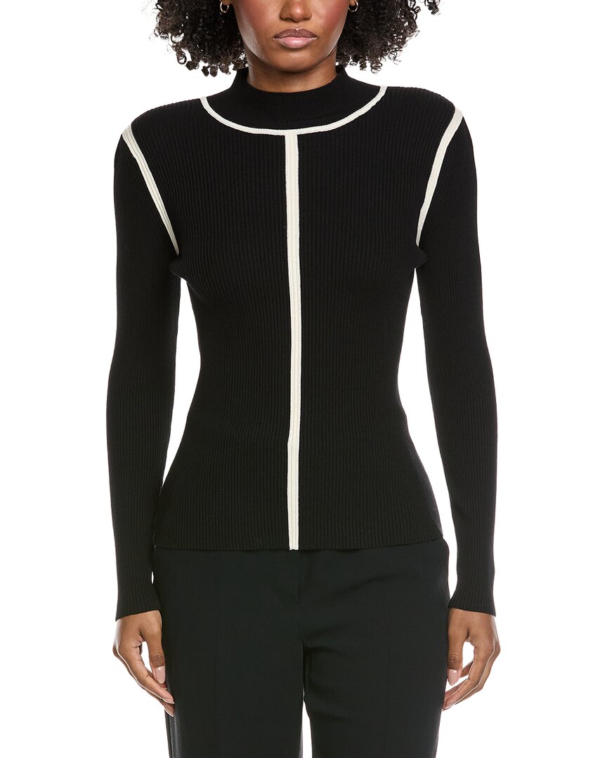 Elie Tahari Mock Neck Novelty Contrast Sweater