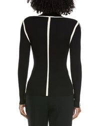 Elie Tahari Mock Neck Novelty Contrast Sweater