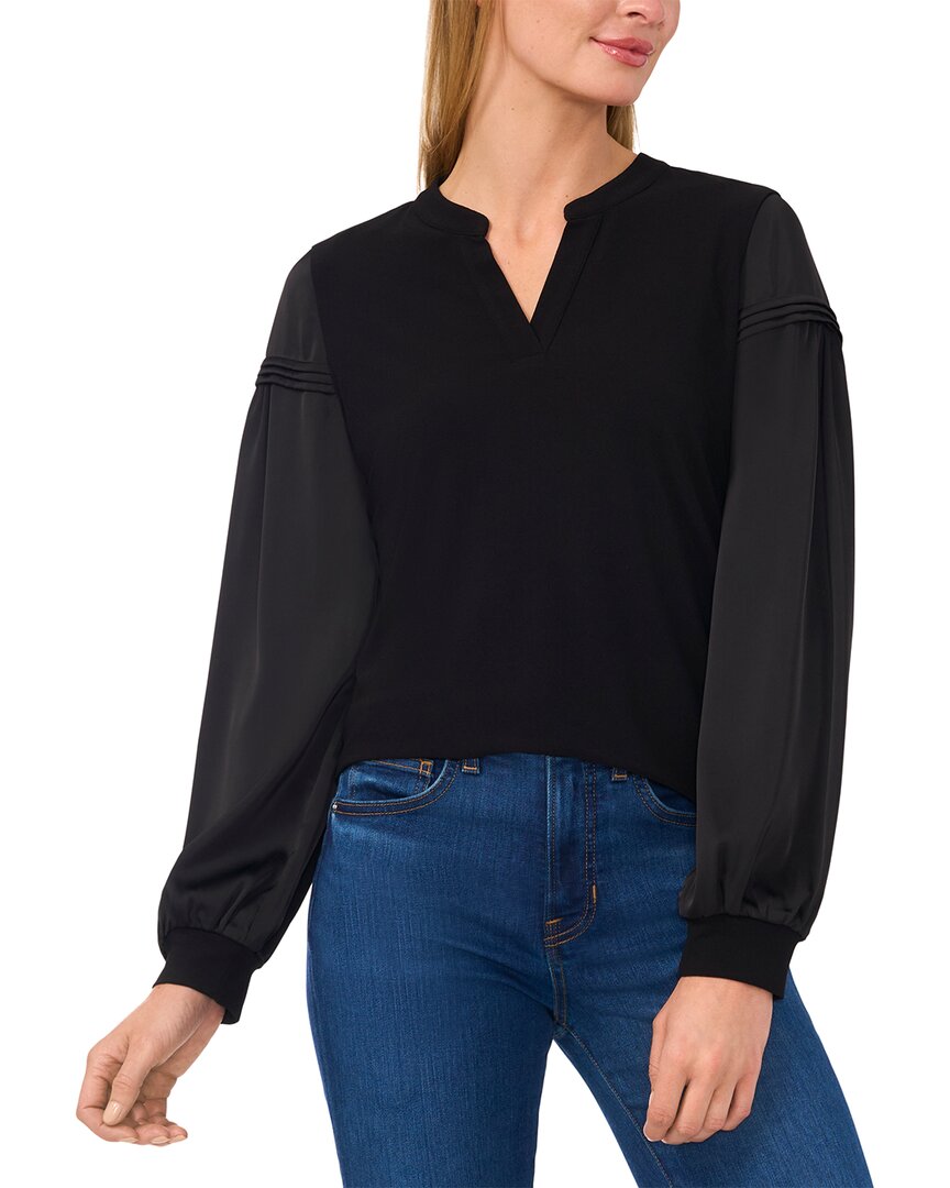 Cece Balloon Pintuck V-Split Neck Knit Top