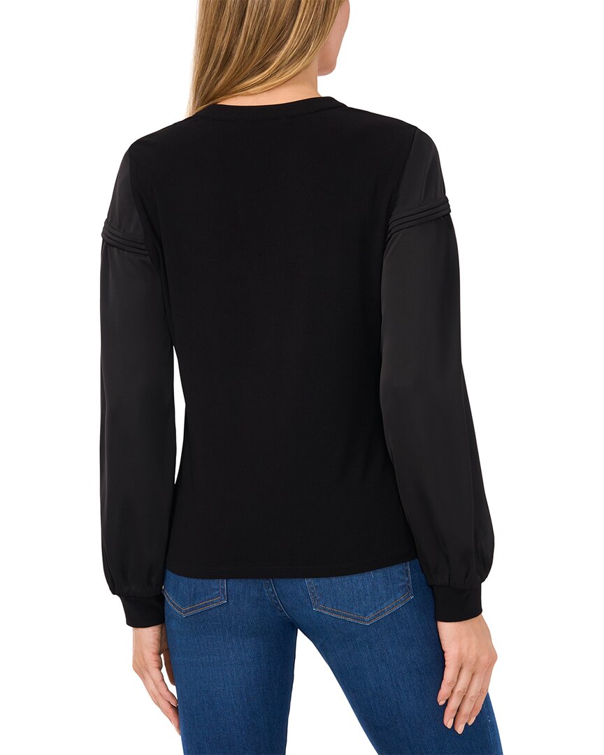 Cece Balloon Pintuck V-Split Neck Knit Top