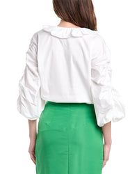 Carolina Herrera Carolina Herrera Neck Ruffle Shirred Puff Sleeve Blouse
