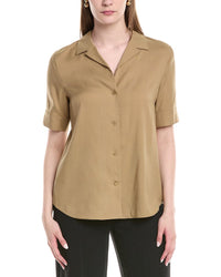 Lafayette 148 New York Notch Collar Silk-Blend Slim Shirt Brown