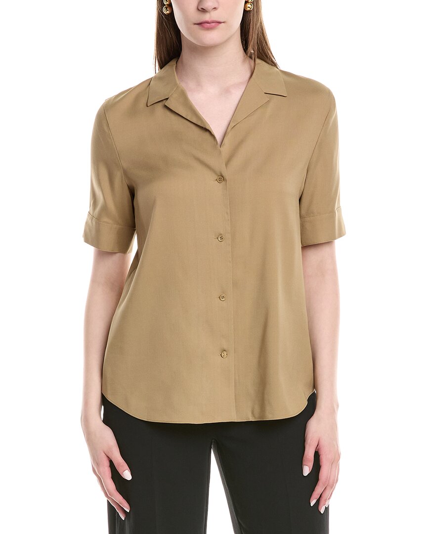 Lafayette 148 New York Notch Collar Silk-Blend Slim Shirt Brown