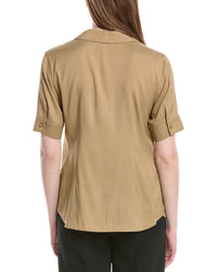 Lafayette 148 New York Notch Collar Silk-Blend Slim Shirt