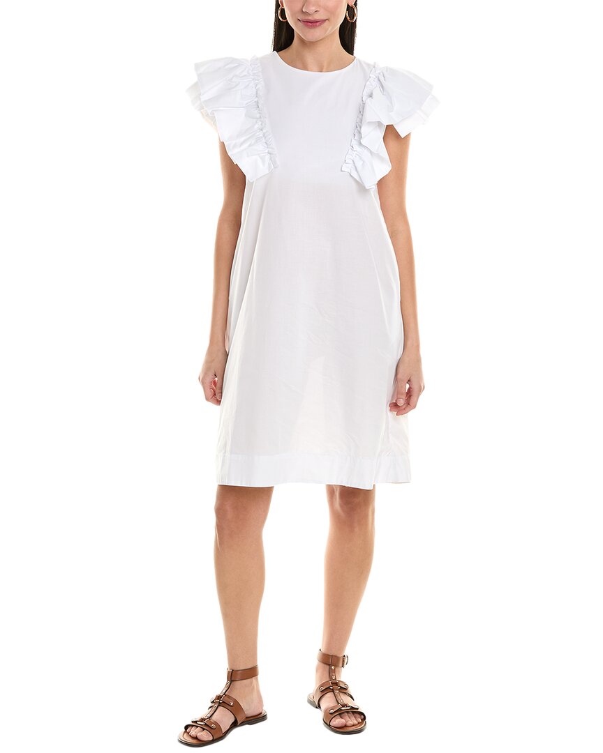 Alpha Studio Ruffle Sleeve Shift Dress White