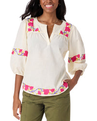 Roller Rabbit Column Embroidery Michi Top Pink