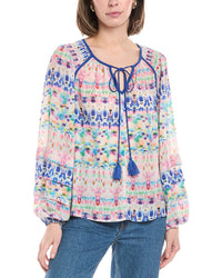 Stellah Peasant Blouse Blue