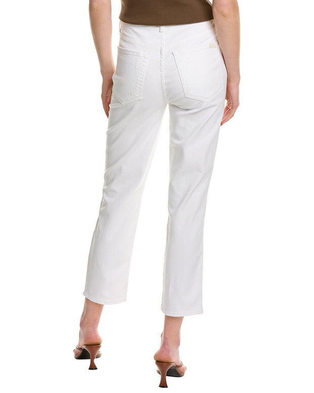 7 For All Mankind High Waist Cropped White Straight Ankle Jean