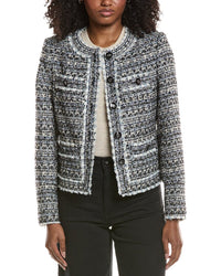 Elie Tahari Scoop Neck Button Front Wool-Blend Jacket