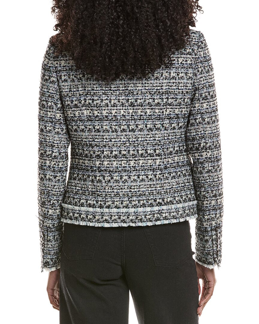 Elie Tahari Scoop Neck Button Front Wool-Blend Jacket