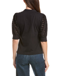 CeCe Cece Henley Mixed Media Top