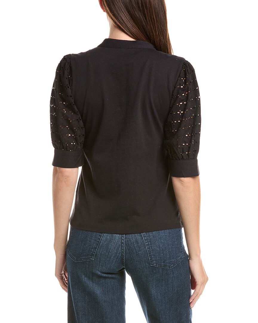 CeCe Cece Henley Mixed Media Top