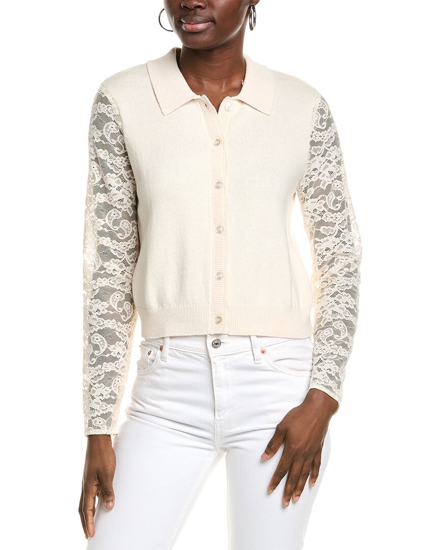 Cece Lace-Sleeve Cardigan White