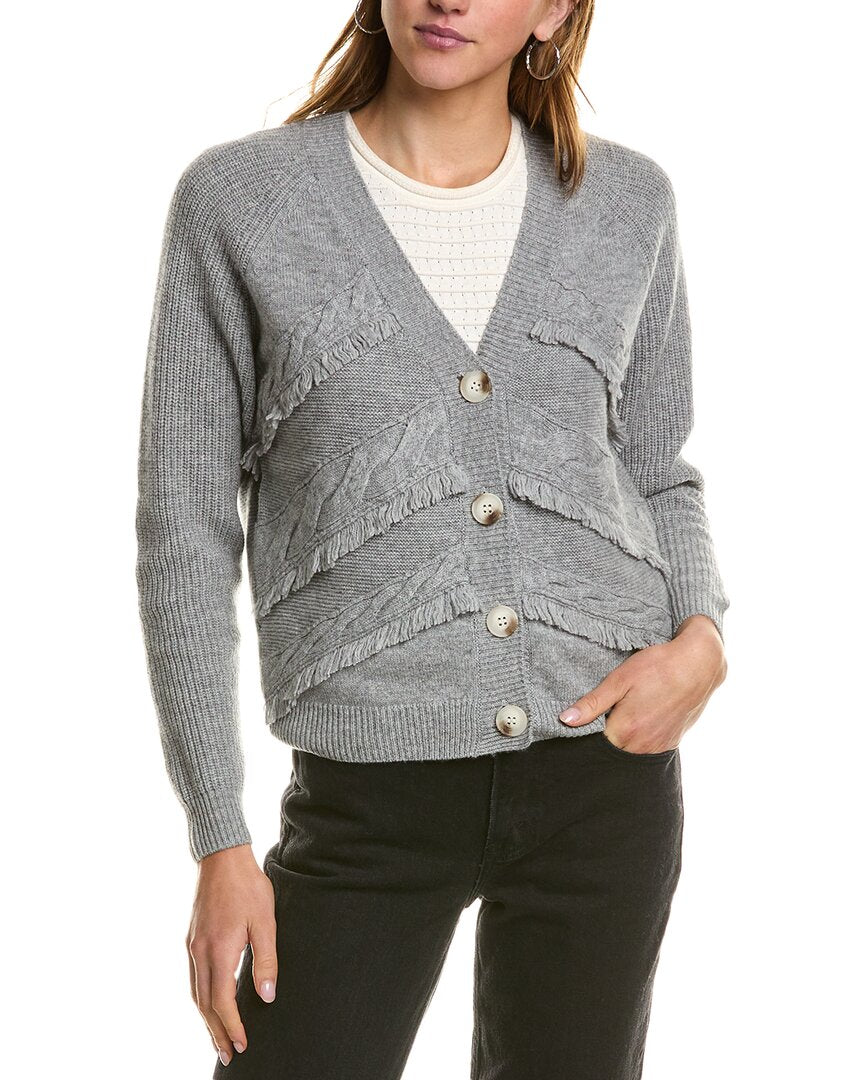 Kier + J Fringe Wool & Cashmere-Blend Sweater Grey Multi