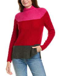 Forte Cashmere Colorblocked Funnel Neck Wool & Cashmere-Blend Sweater Pink
