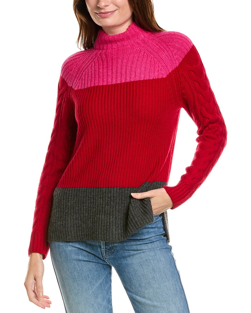 Forte Cashmere Colorblocked Funnel Neck Wool & Cashmere-Blend Sweater Pink