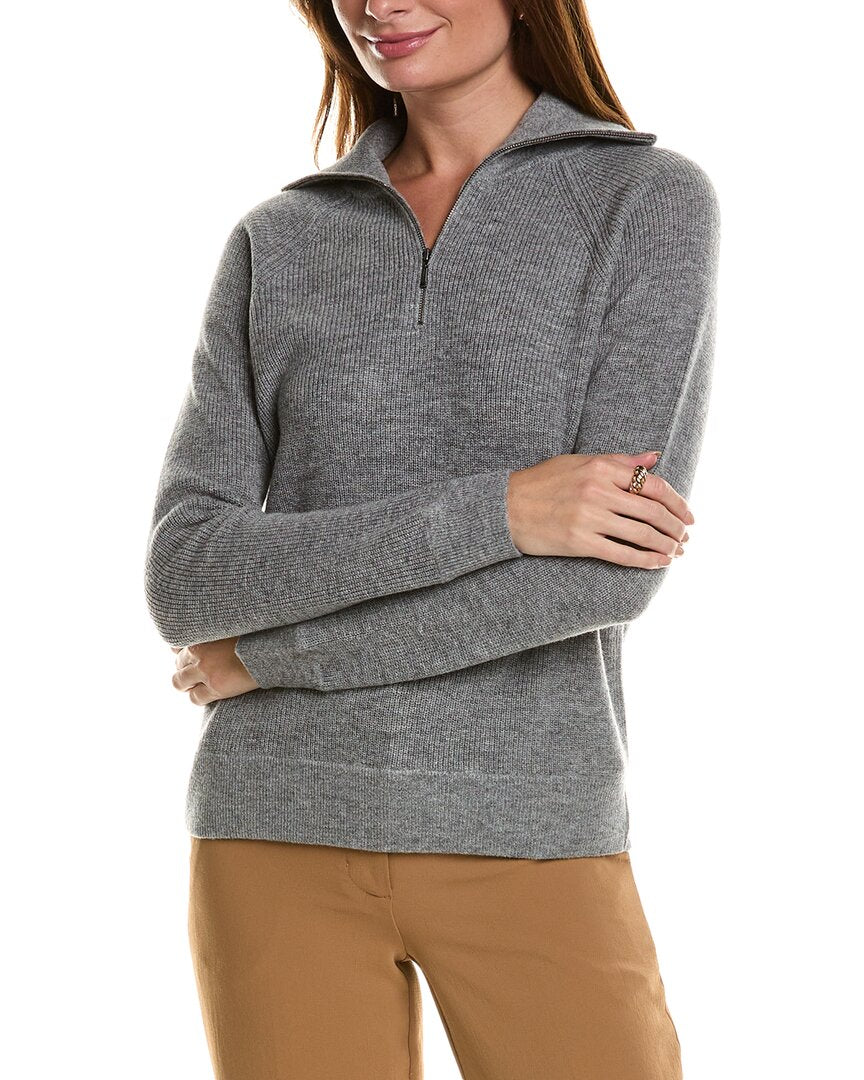 Forte Cashmere Rib Mock Neck Wool & Cashmere-Blend 1/2-Zip Sweater