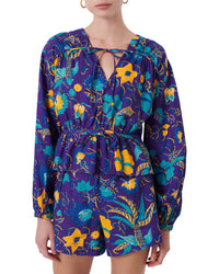 Derek Lam 10 Crosby Breanna Gathered Linen-Blend Top Purple Multi