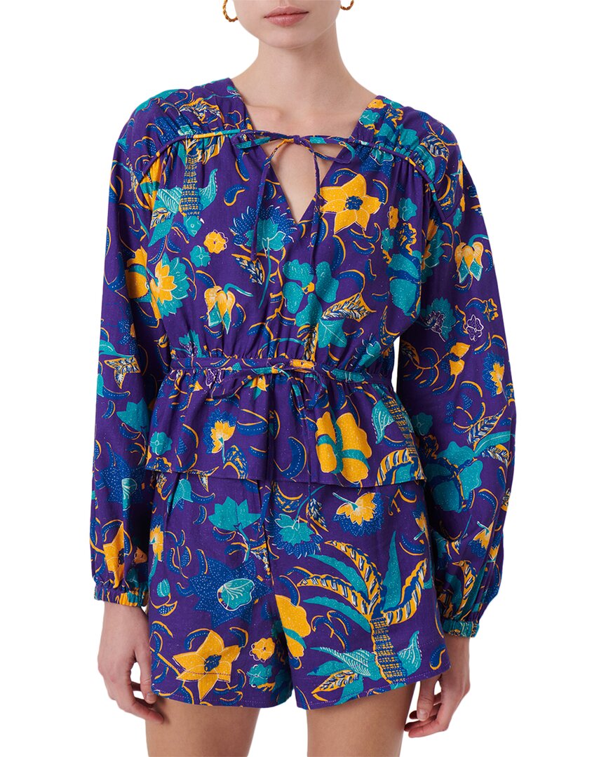 Derek Lam 10 Crosby Breanna Gathered Linen-Blend Top Purple Multi