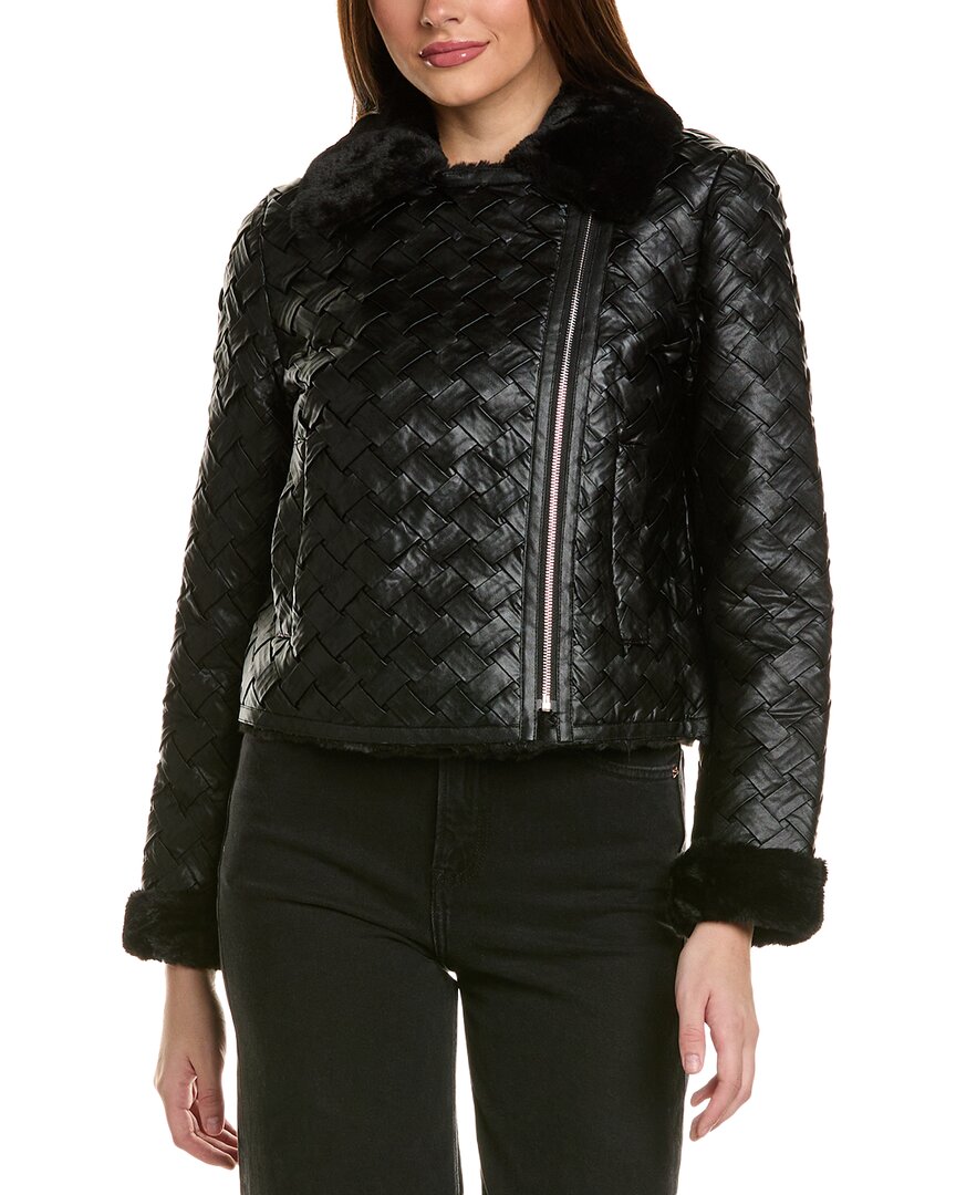 Adrienne Landau Basketweave Bomber Jacket Black