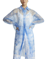 Lafayette 148 New York Oversized Silk Tunic Blouse Blue