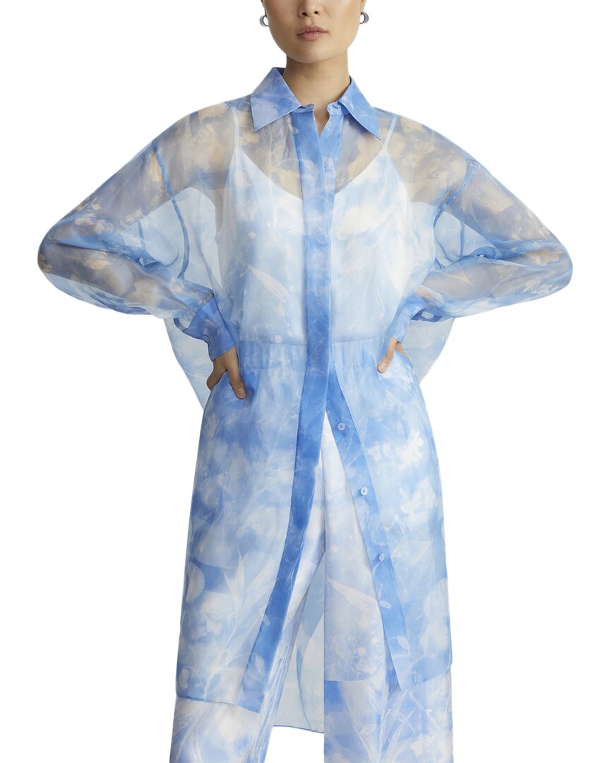 Lafayette 148 New York Oversized Silk Tunic Blouse Blue