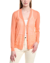 Lafayette 148 New York V-Neck Button Front Wool-Blend Cardigan Orange Regular 16 (XL)