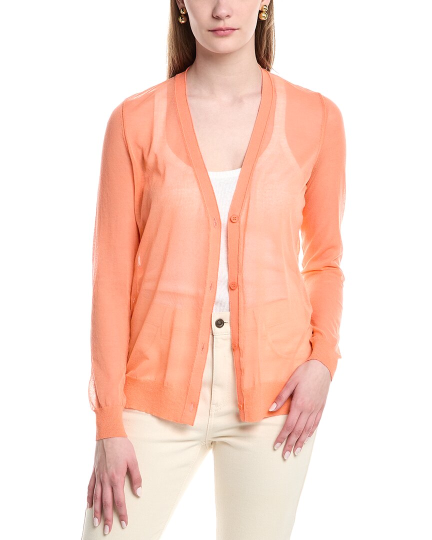 Lafayette 148 New York V-Neck Button Front Wool-Blend Cardigan Orange Regular 16 (XL)