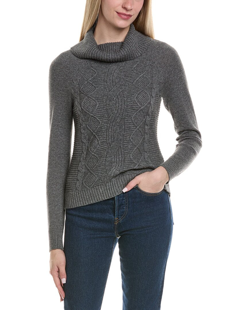 Sofiacashmere Cable Rib Texture Cowl Neck Wool & Cashmere-Blend Sweater