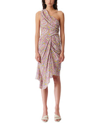 Iro Silk Knee-Length Dress Ecru Pink