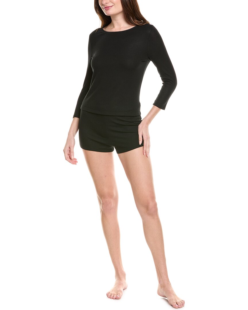 Natori 2Pc Rib Essential Pajama Set Black