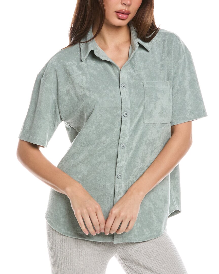 Barefoot Dreams Cozyterry Button-Down Shirt Blue Regular 4 (S)