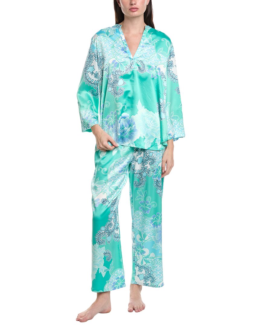 N Natori 2Pc Flourish Printed Satin Pajama Pant Set