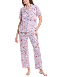 Vera Bradley 3Pc Notch Collar Top, Short & Pant Pajama Set