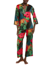 N Natori 2Pc Harvest Printed Satin Mandarin Pajama Set