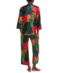 N Natori 2Pc Harvest Printed Satin Mandarin Pajama Set