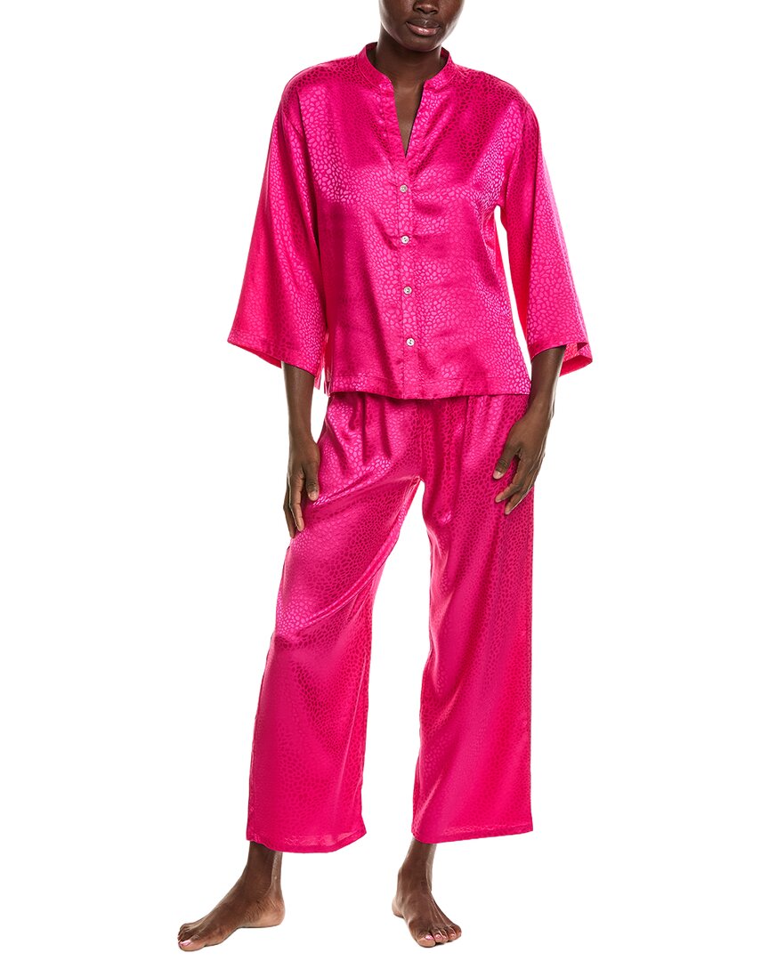 N Natori N Natori 2Pc Wilderness Satin Jacquard Button Down Pajama Set