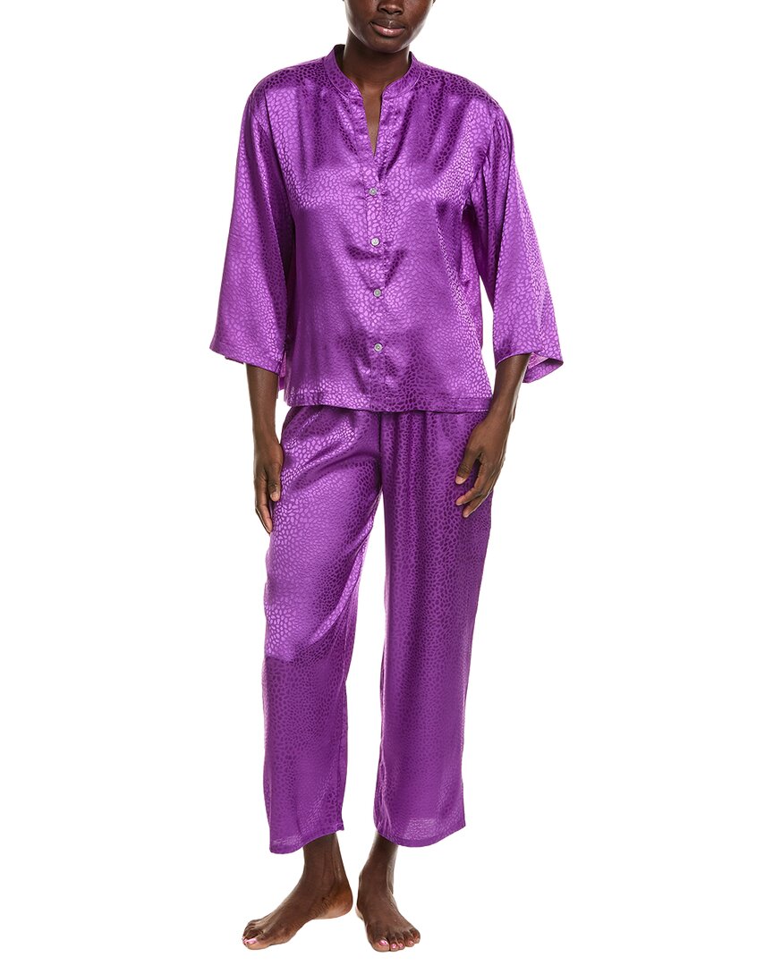 N Natori N Natori 2Pc Wilderness Satin Jacquard Button Down Pajama Set