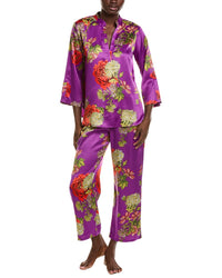 N Natori N Natori 2Pc Crysanthe Printed Satin Mandarin Pajama Set