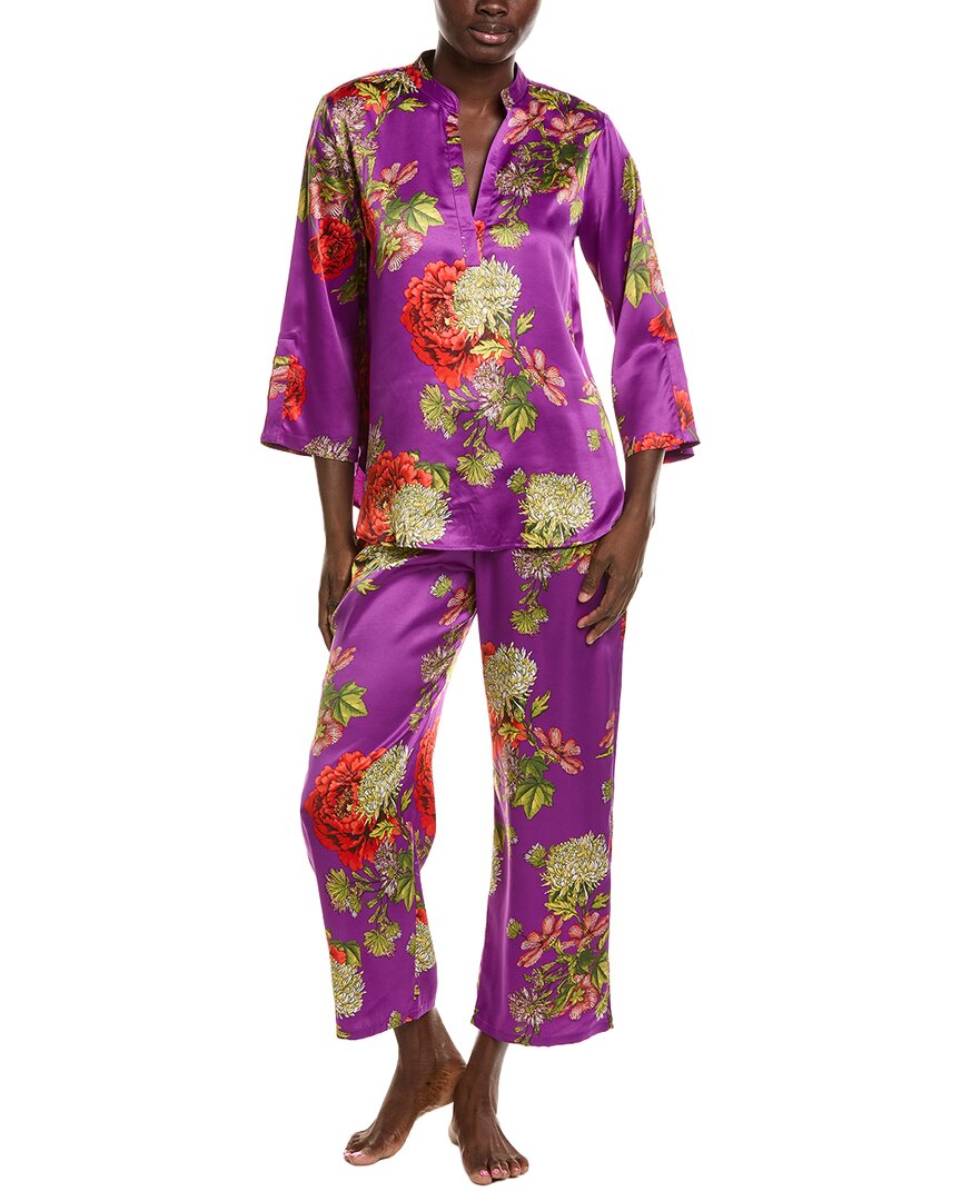 N Natori N Natori 2Pc Crysanthe Printed Satin Mandarin Pajama Set