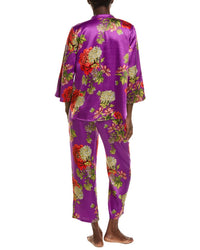N Natori N Natori 2Pc Crysanthe Printed Satin Mandarin Pajama Set