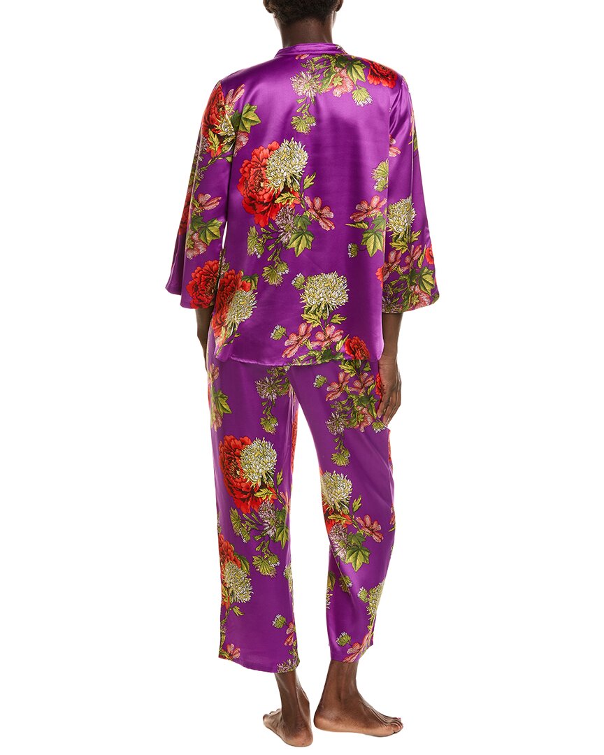 N Natori N Natori 2Pc Crysanthe Printed Satin Mandarin Pajama Set