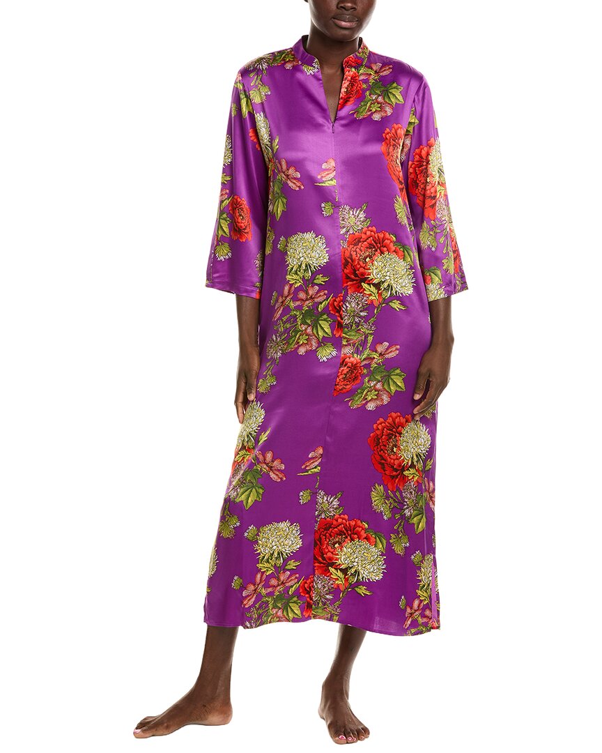 N Natori N Natori Crysanthe Printed Satin Zip Caftan