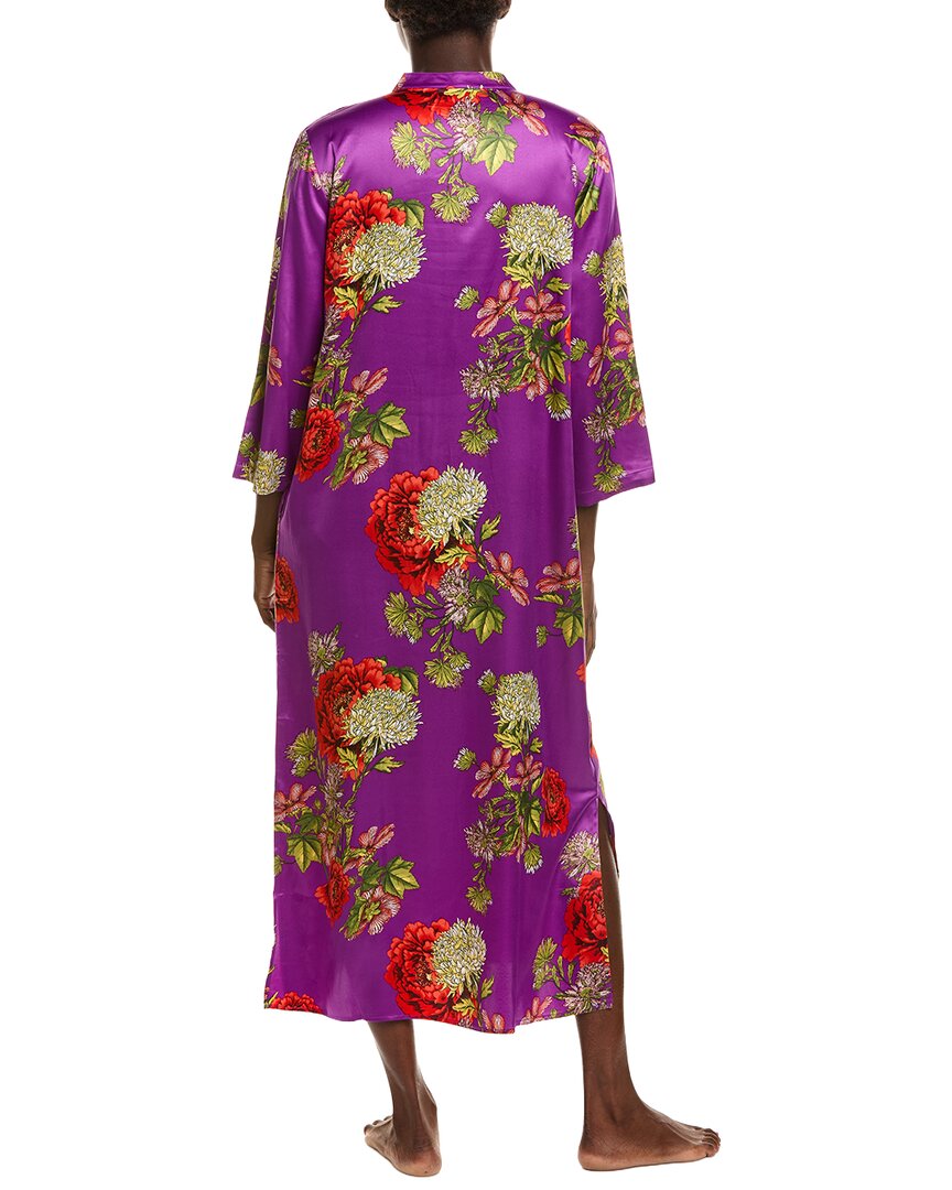 N Natori N Natori Crysanthe Printed Satin Zip Caftan