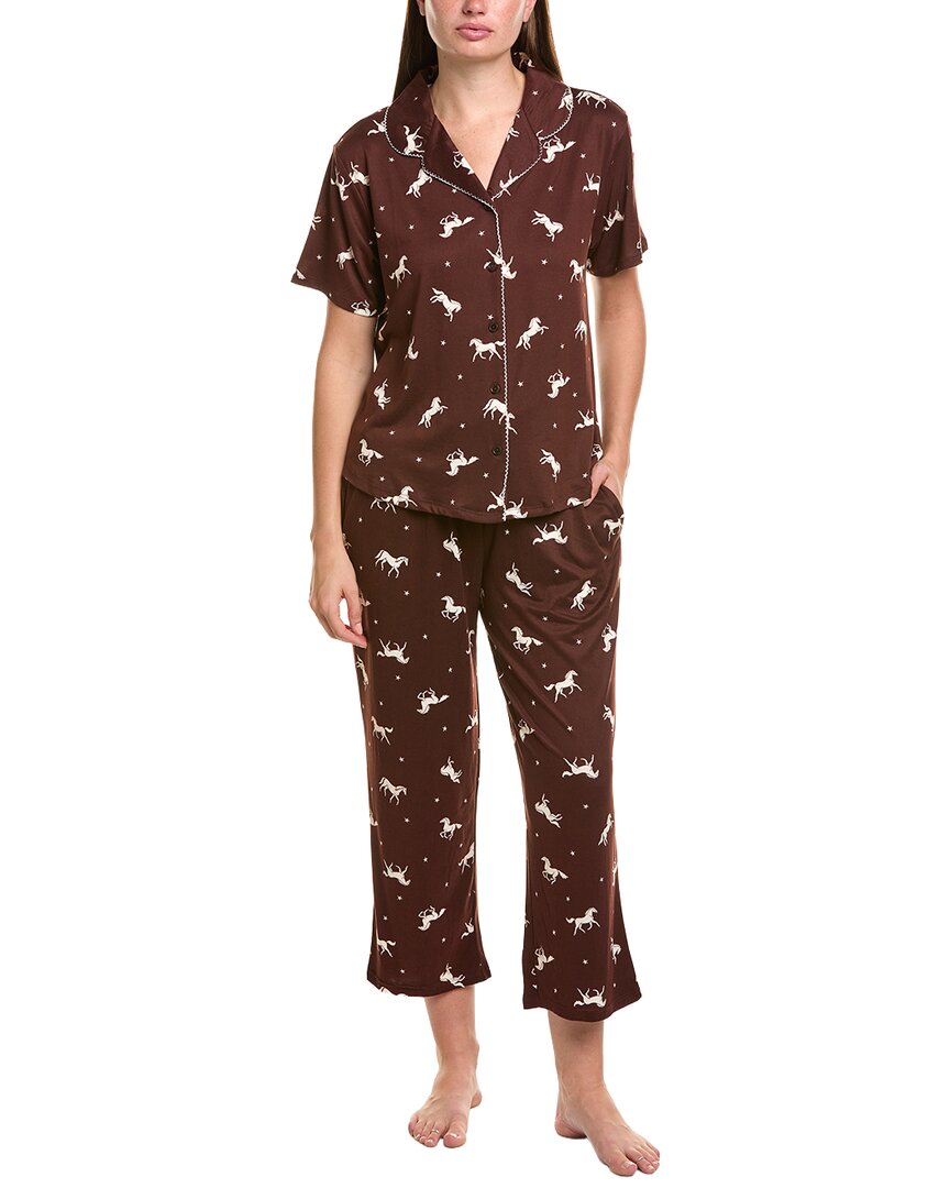Flora By Flora Nikrooz 2Pc Printed Knit Notch Collar Pajama Set