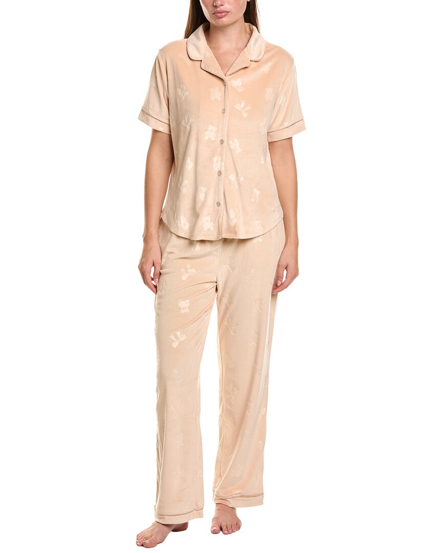 Flora By Flora Nikrooz 2Pc Solid Bear Embossed Velour Pajama Set