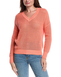 Forte Cashmere Open Stitch V-Neck Sweater