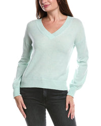 Forte Cashmere Gathered Sleeve V-Neck Cashmere Sweater