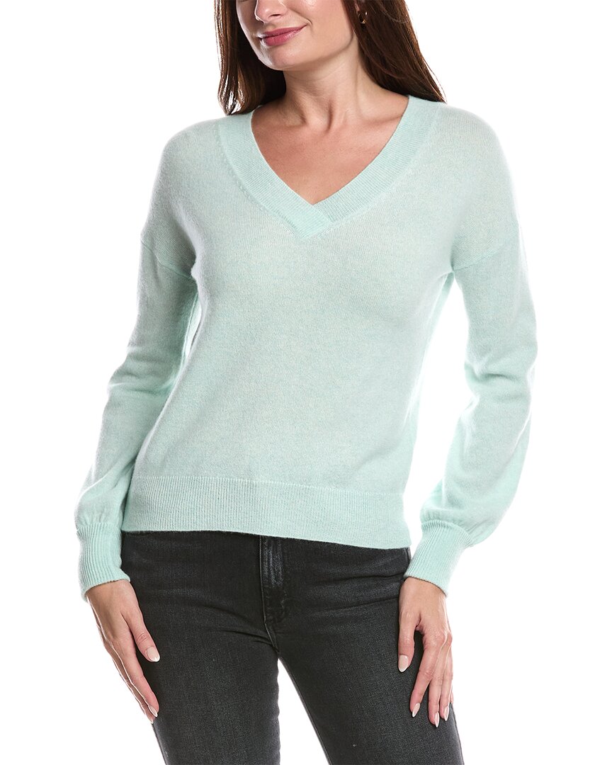 Forte Cashmere Gathered Sleeve V-Neck Cashmere Sweater