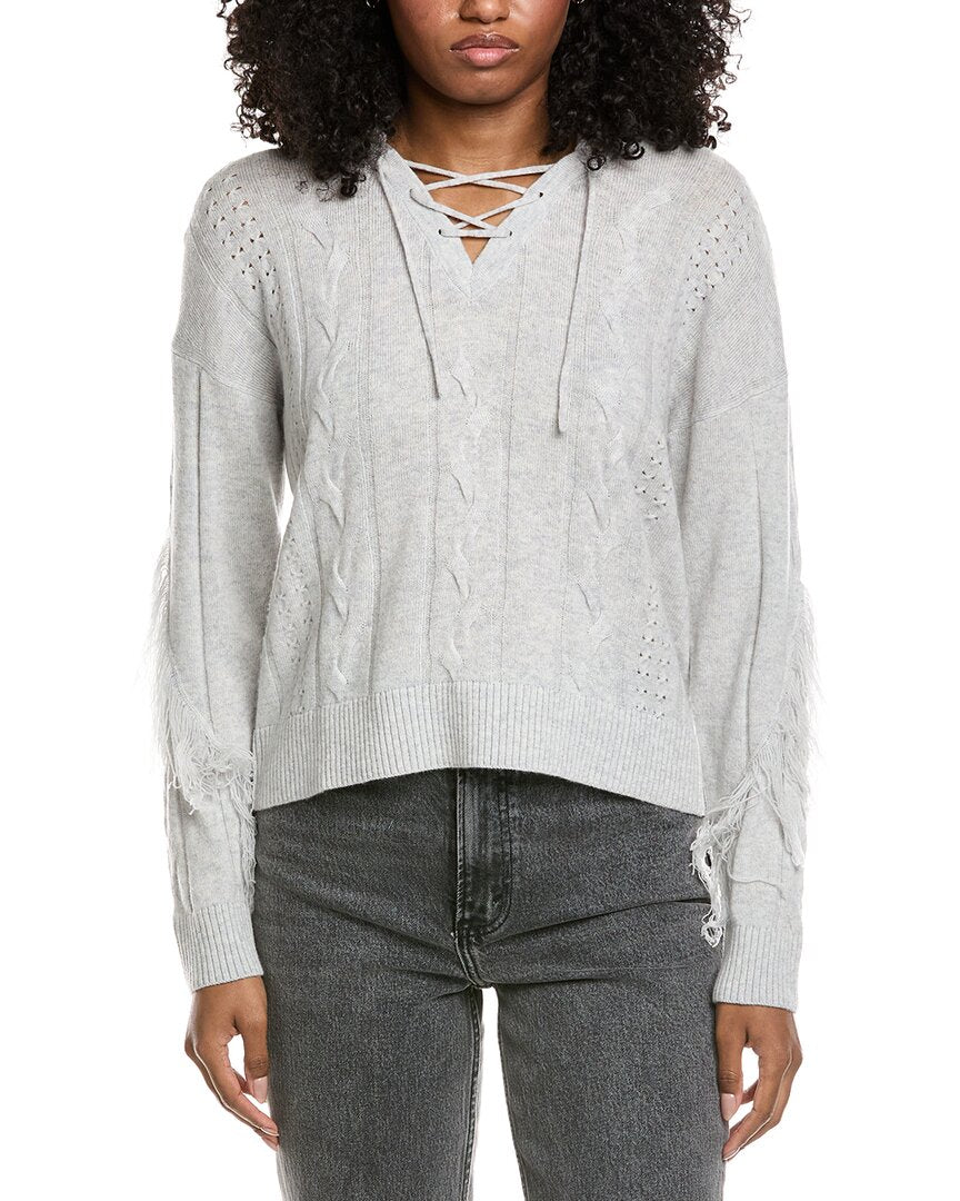 Brodie Cashmere Cable Fringe Polo Wool & Cashmere-Blend Sweater